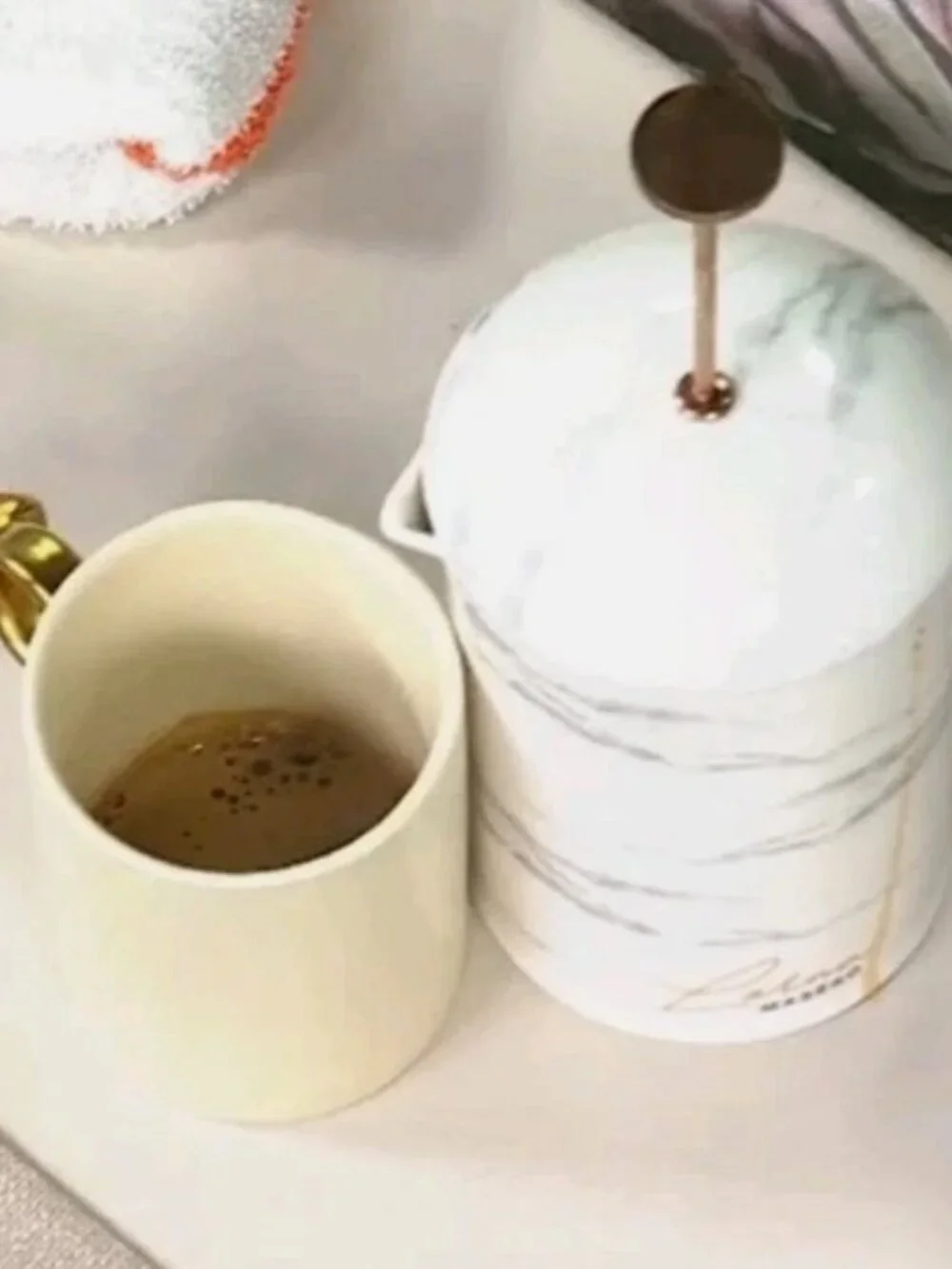Lorna Maseko Rose Gold Marble Finish Ceramic 4.25-Cup  French Press Coffee Maker